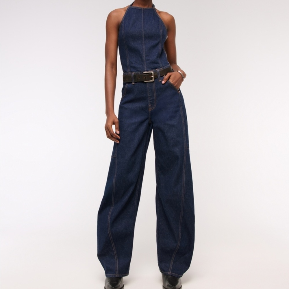 Abercrombie & Fitch Dark Blue Denim Overalls